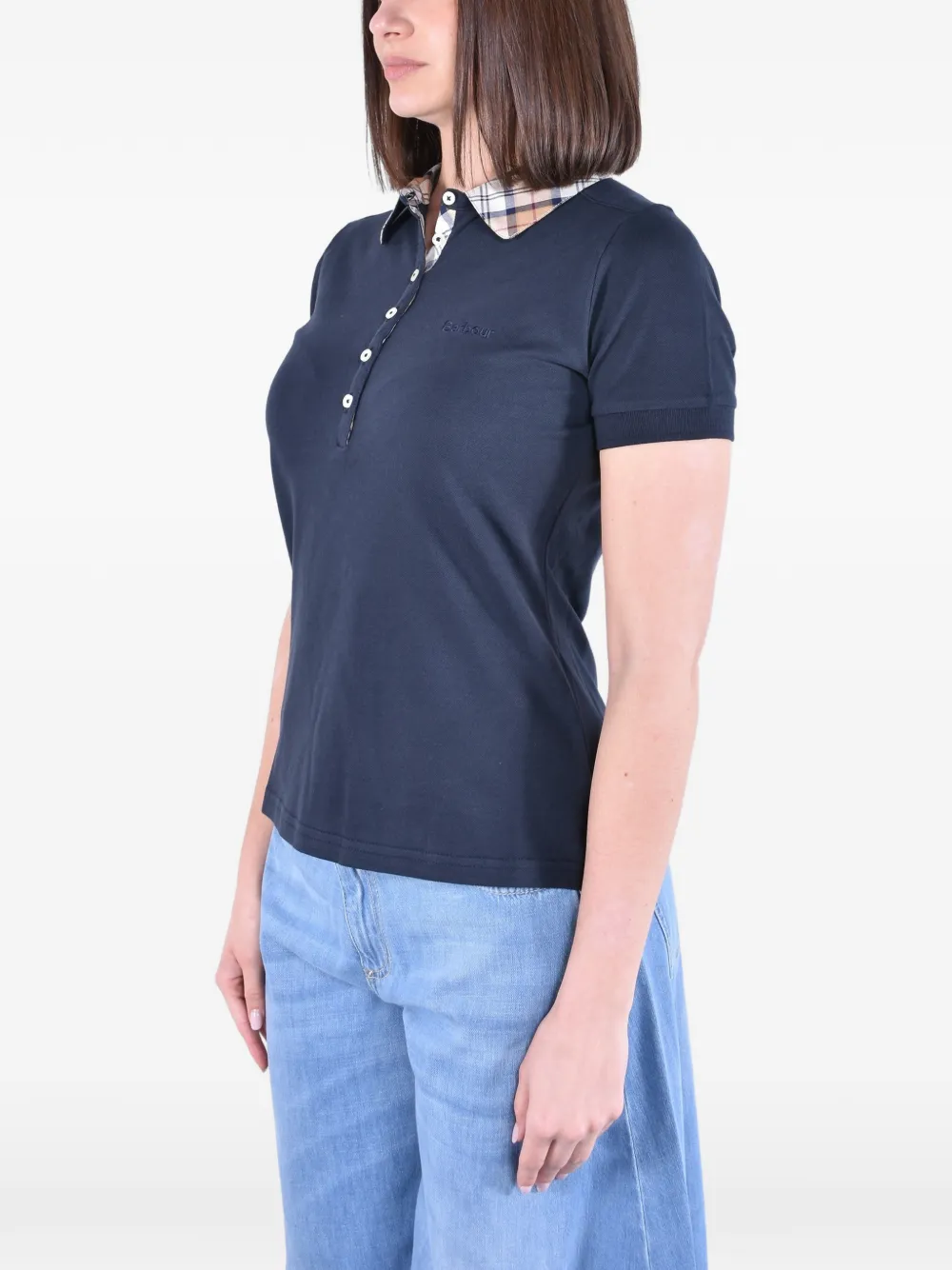 Barbour Piqué poloshirt met tartan kraag Blauw