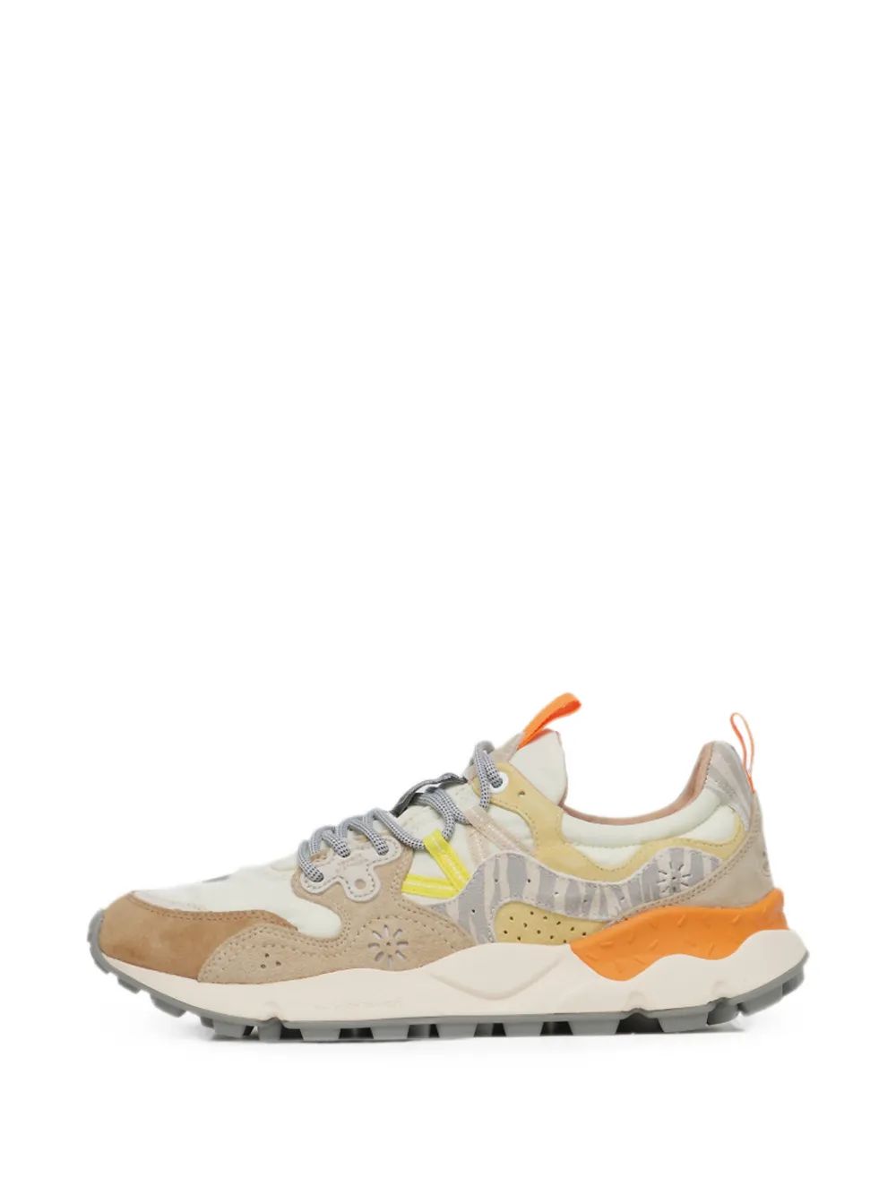 FLOWER MOUNTAIN Yamano 3 calf suede-panel sneakers Beige