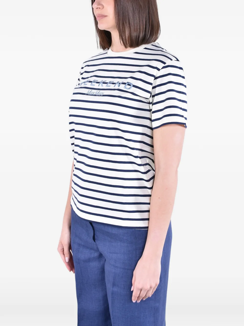 Weekend Max Mara Wkdbora gestreept T-shirt met borduurwerk Wit