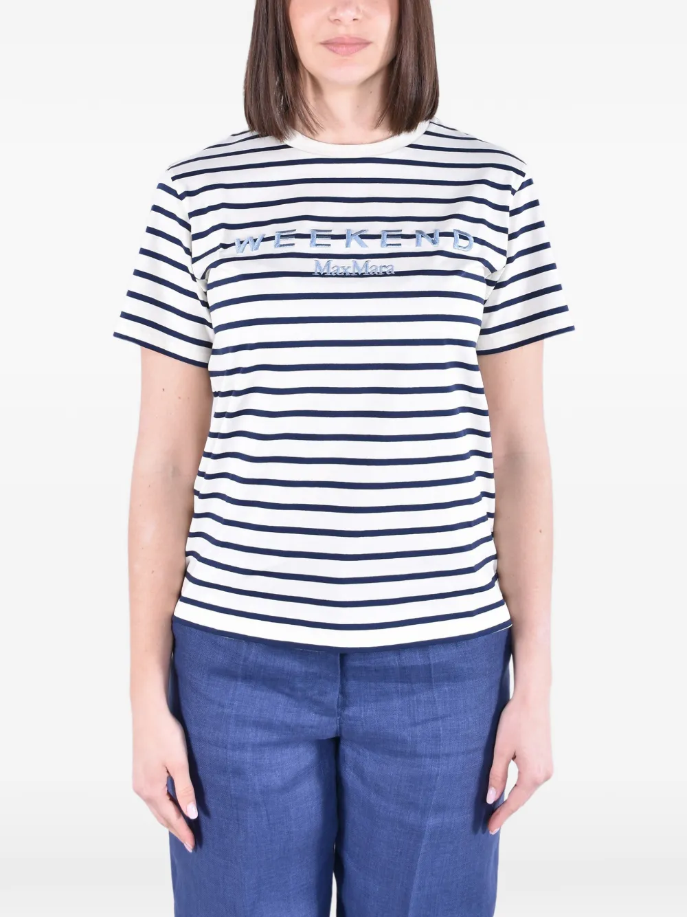Weekend Max Mara Wkdbora embroidered stripe T-shirt - Bianco
