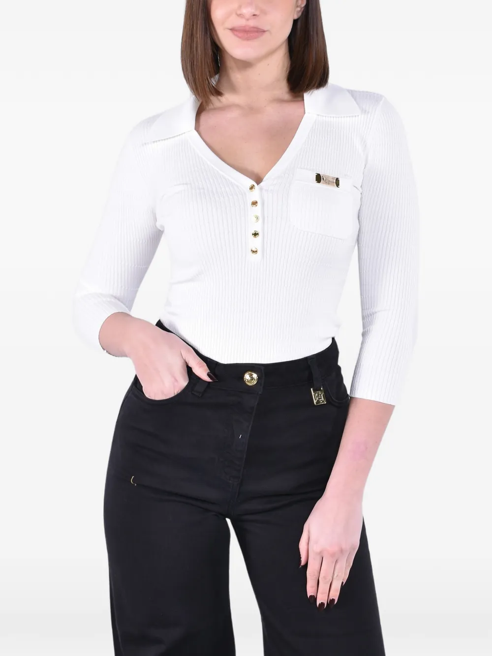 Elisabetta Franchi ribbed-knit polo top - Bianco
