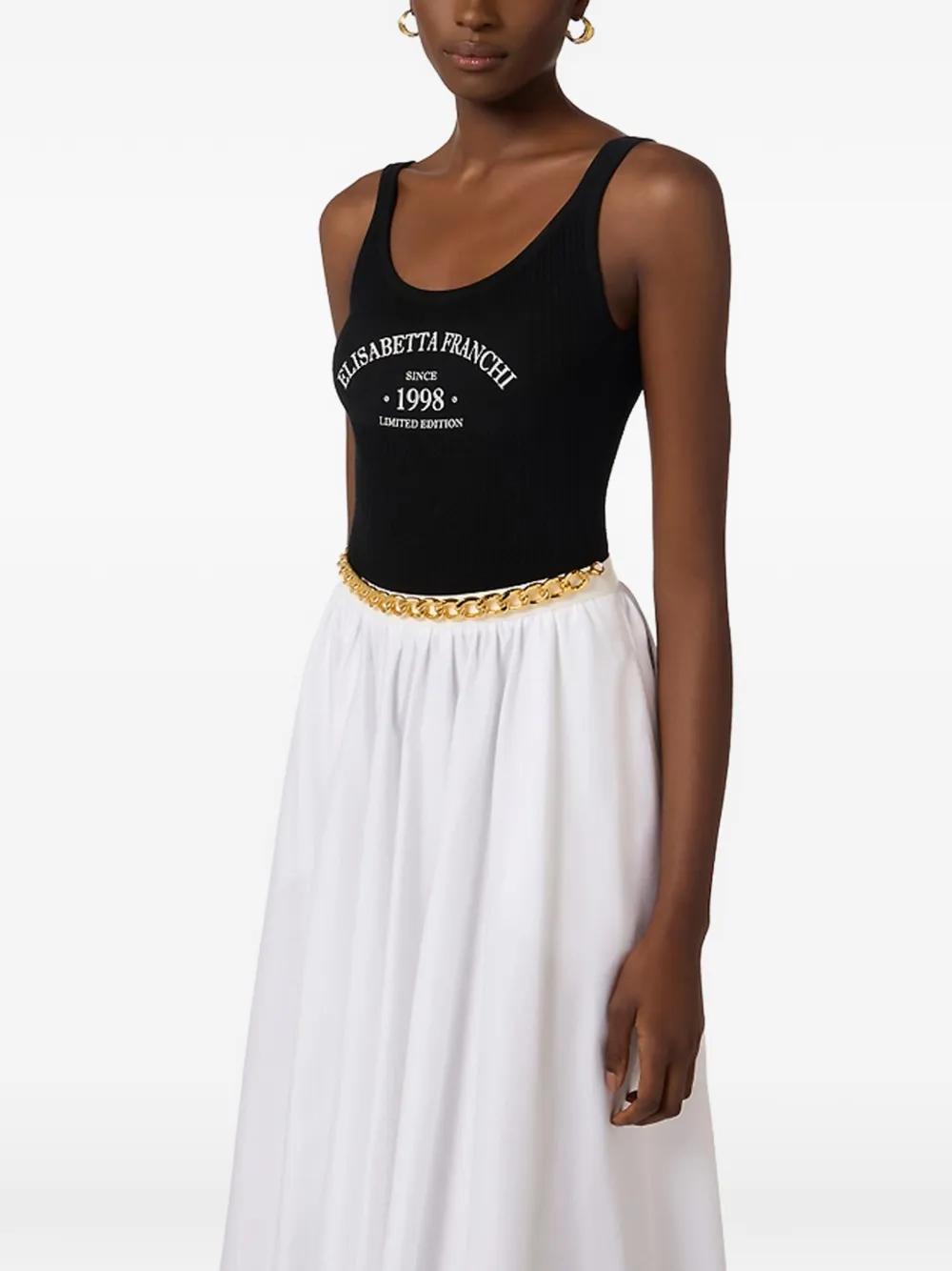 Elisabetta Franchi logo-print ribbed bodysuit - Schwarz