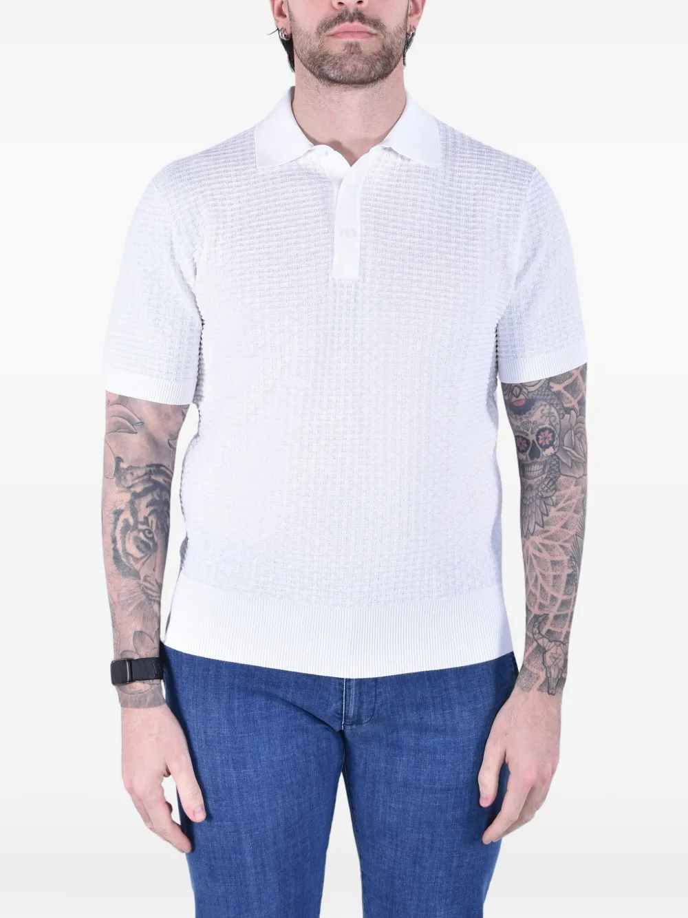 Kangra honeycomb-knit polo shirt - Weiß