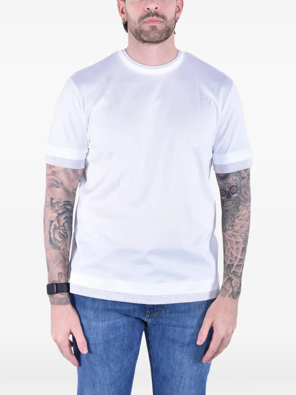 Eleventy layered-effect cotton T-shirt - Bianco