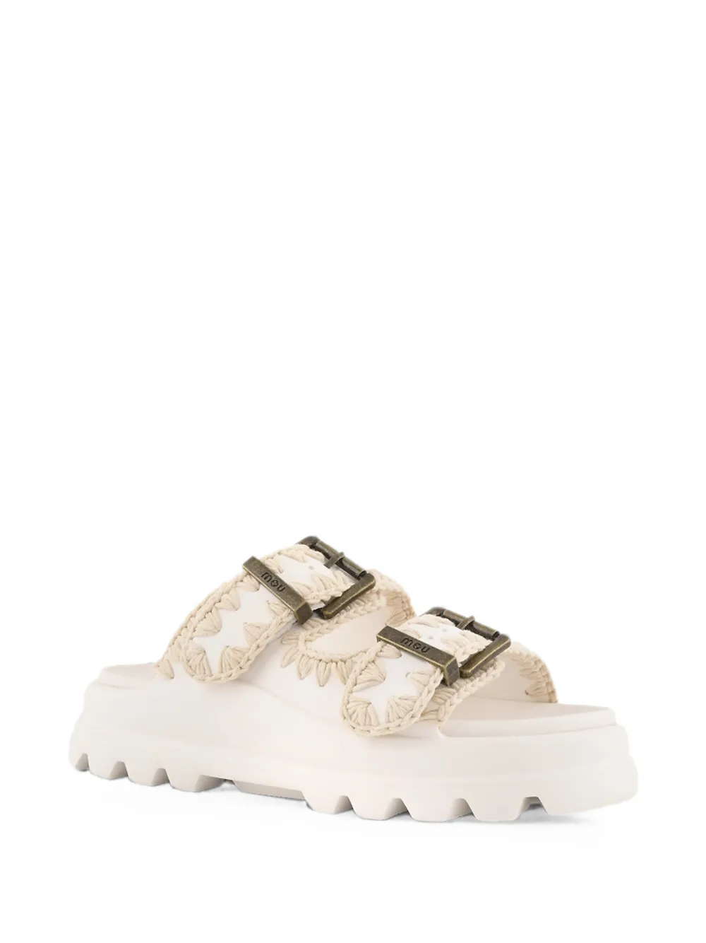 Mou Eva crochet-trim buckle slides Wit