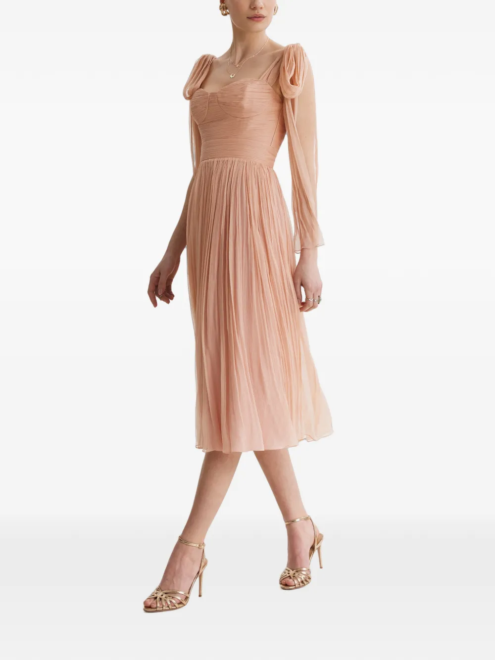 FRAMBOISE Floid zijden midi-jurk met plooien Roze