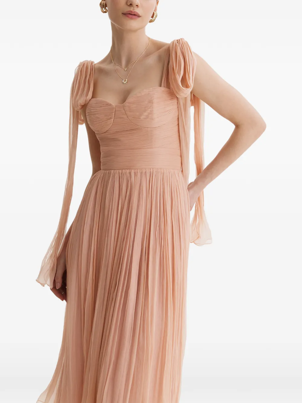 FRAMBOISE Floid zijden midi-jurk met plooien Roze