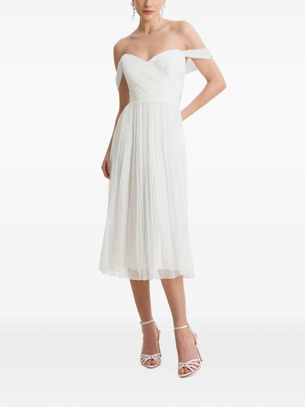 FRAMBOISE Canneline off-shoulder pleated midi dress - Bianco