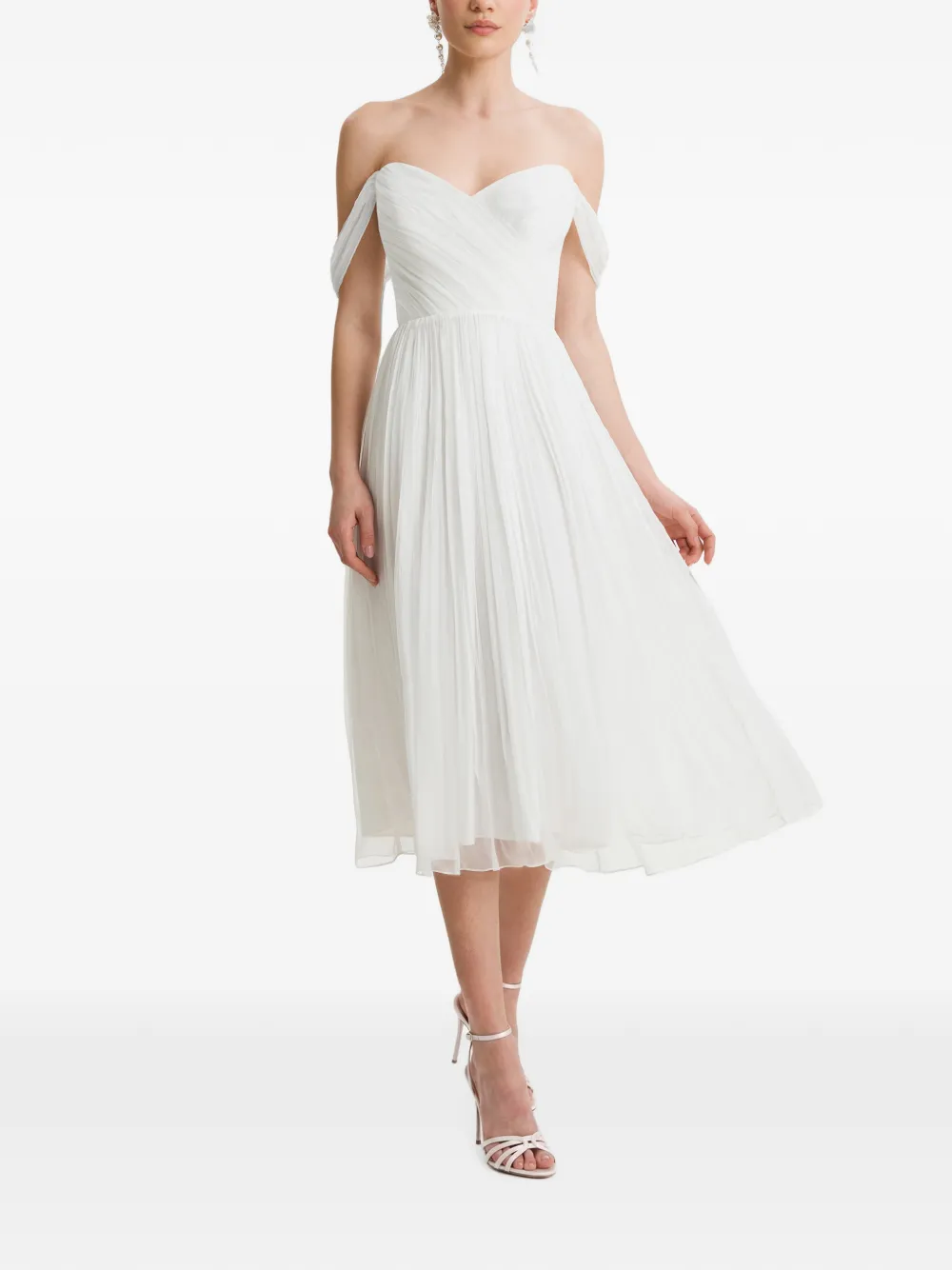FRAMBOISE Canneline off-shoulder geplooide midi-jurk Wit