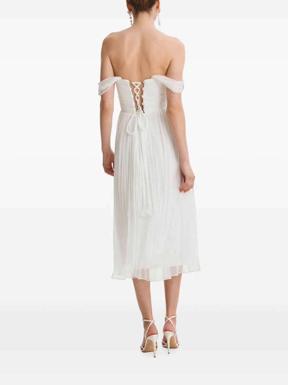 FRAMBOISE Canneline off-shoulder geplooide midi-jurk Wit