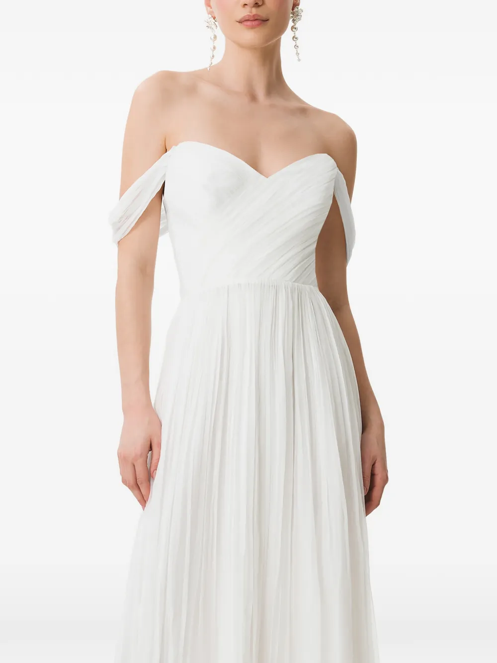 FRAMBOISE Canneline off-shoulder geplooide midi-jurk Wit