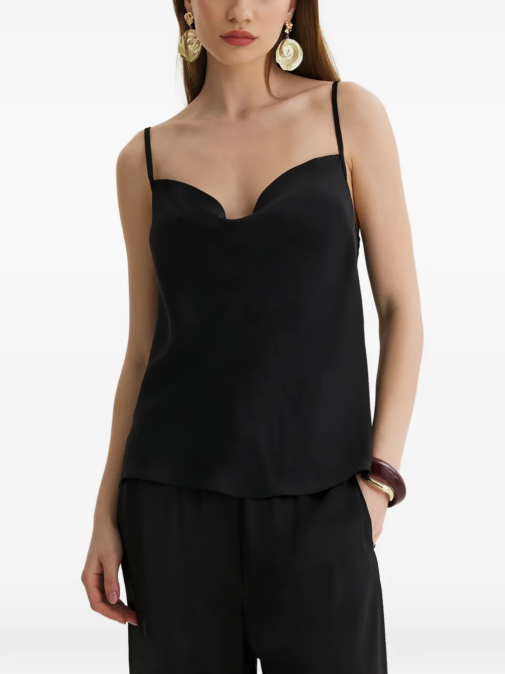 FRAMBOISE cowl-neck silk top - Nero