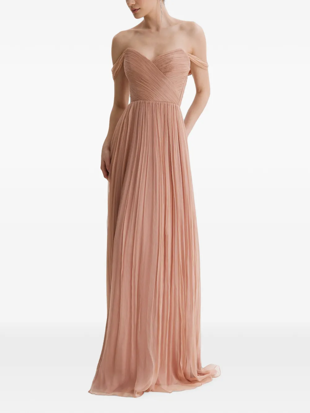 FRAMBOISE Kiros off-shoulder jurk met plooien Beige
