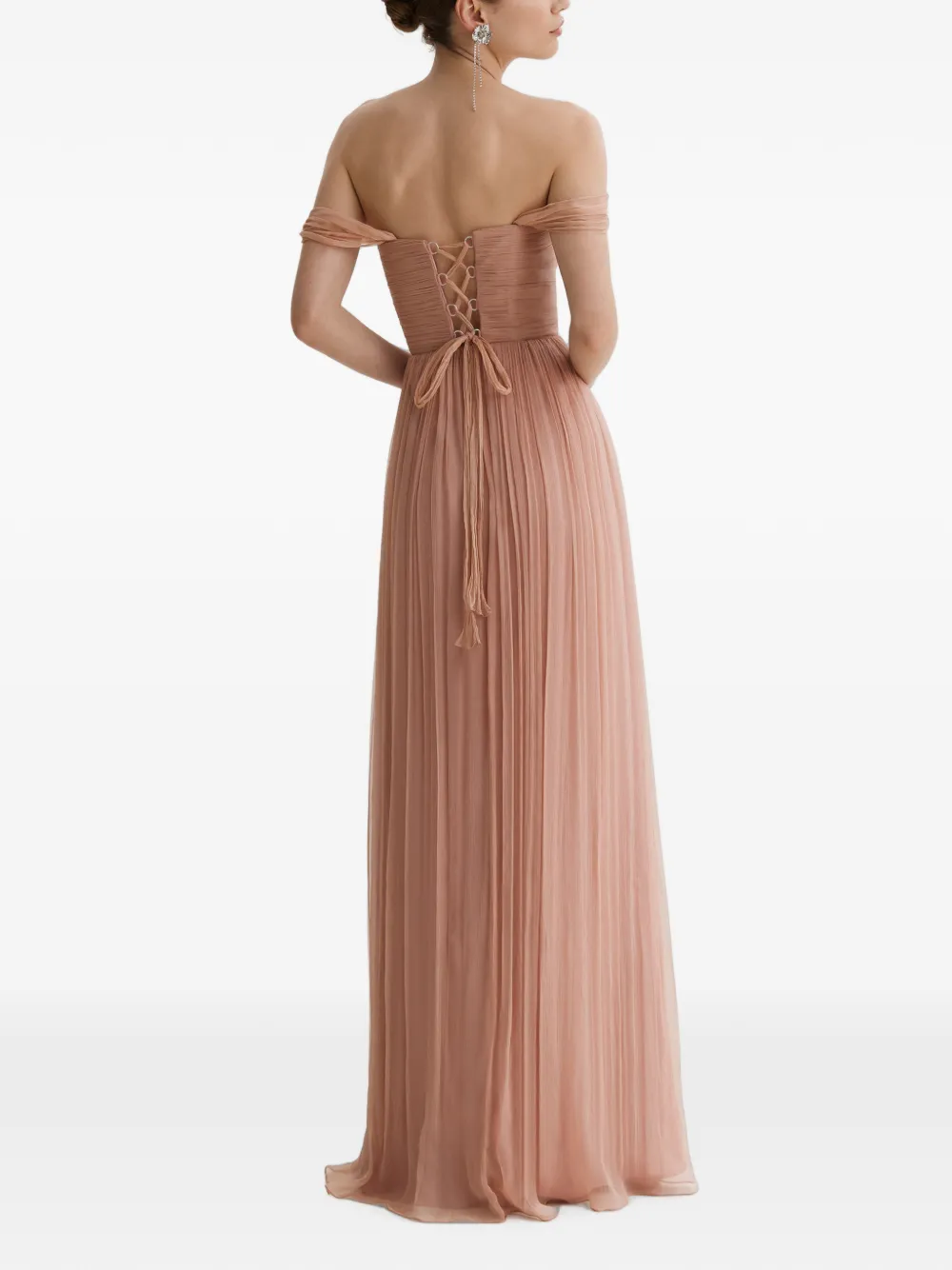FRAMBOISE Kiros off-shoulder jurk met plooien Beige