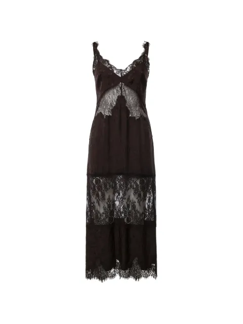 PINKO midi lace-trim floral-jacquard dress
