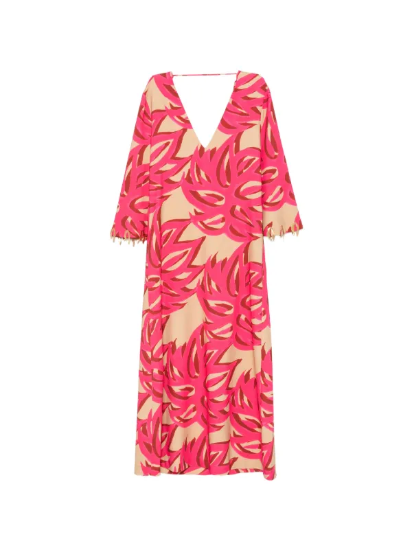 Themis Z Ismene Sabra Leaf-print V-neck Midi Dress in Pink
