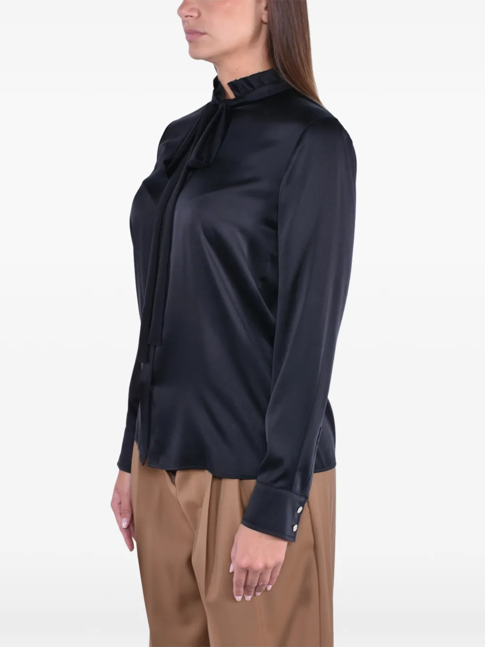 Max Mara Blouse met ruches en strik Zwart