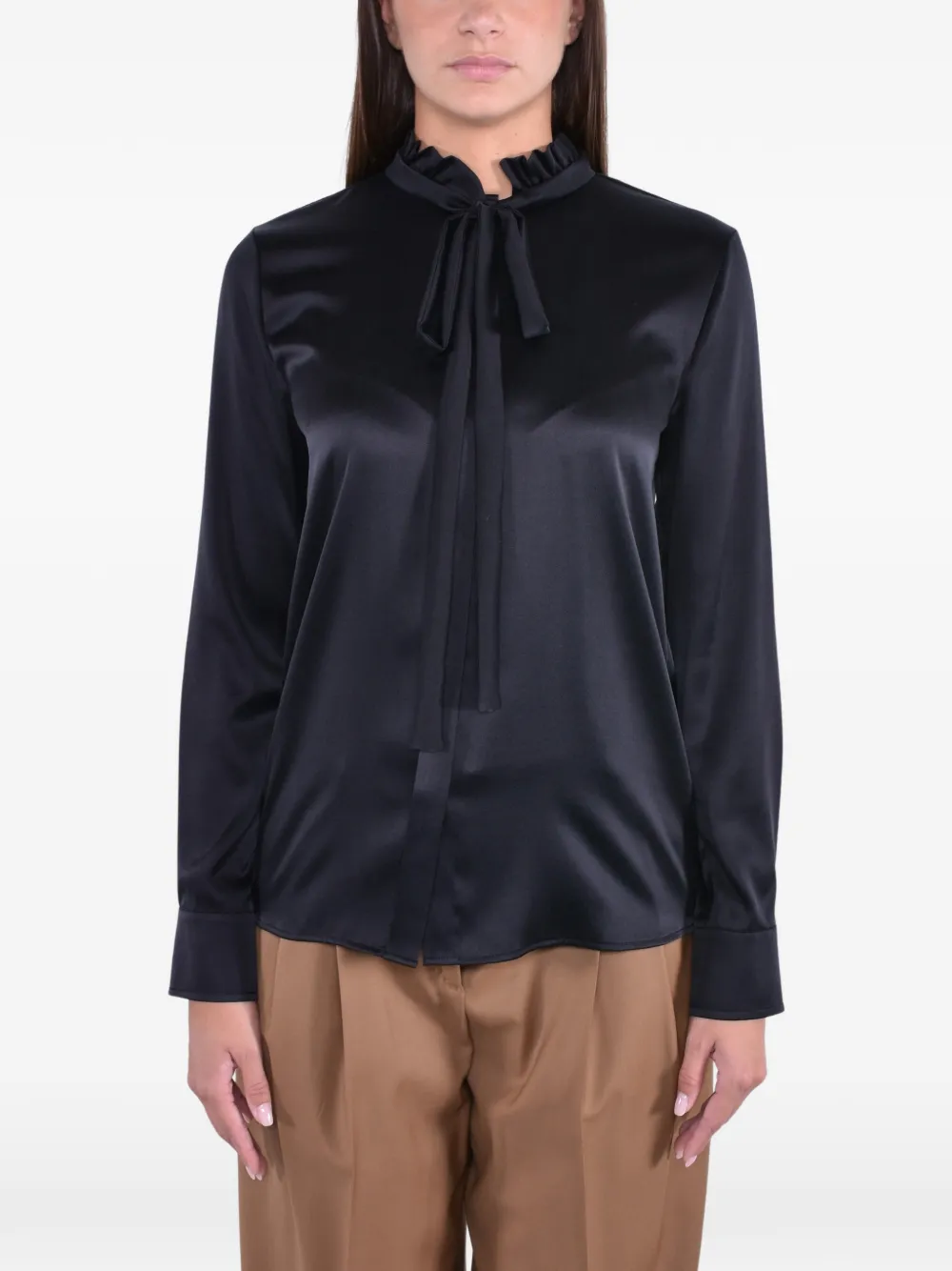 Max Mara ruffled-collar pussy-bow blouse - Nero