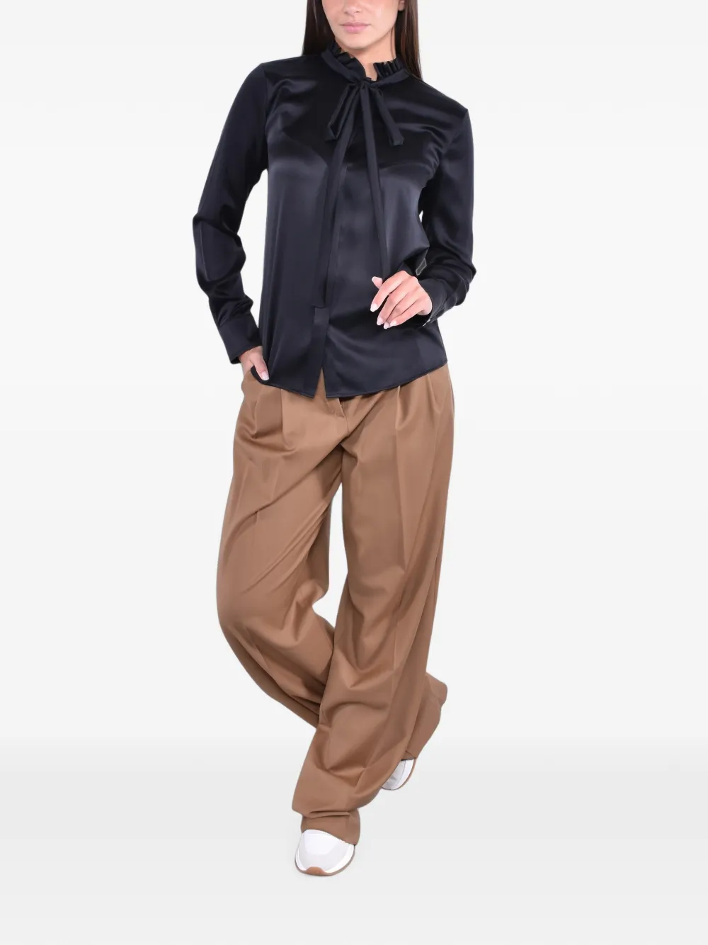 Max Mara Blouse met ruches en strik Zwart