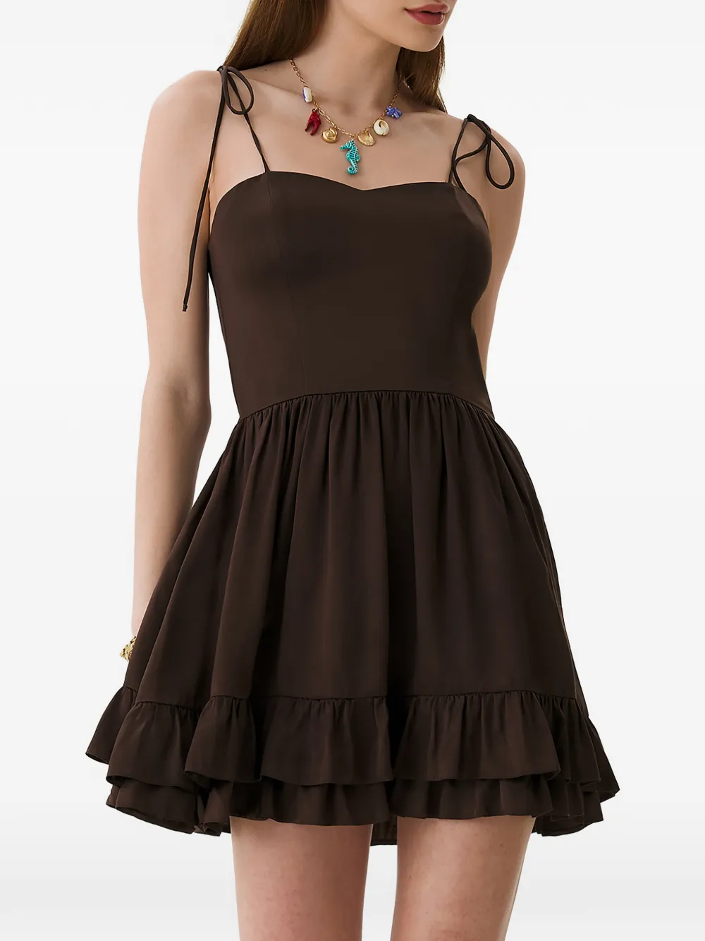 FRAMBOISE silk ruffled mini dress - Marrone