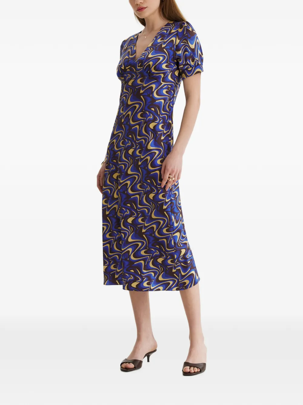 FRAMBOISE Adley zijden midi-jurk met print Blauw