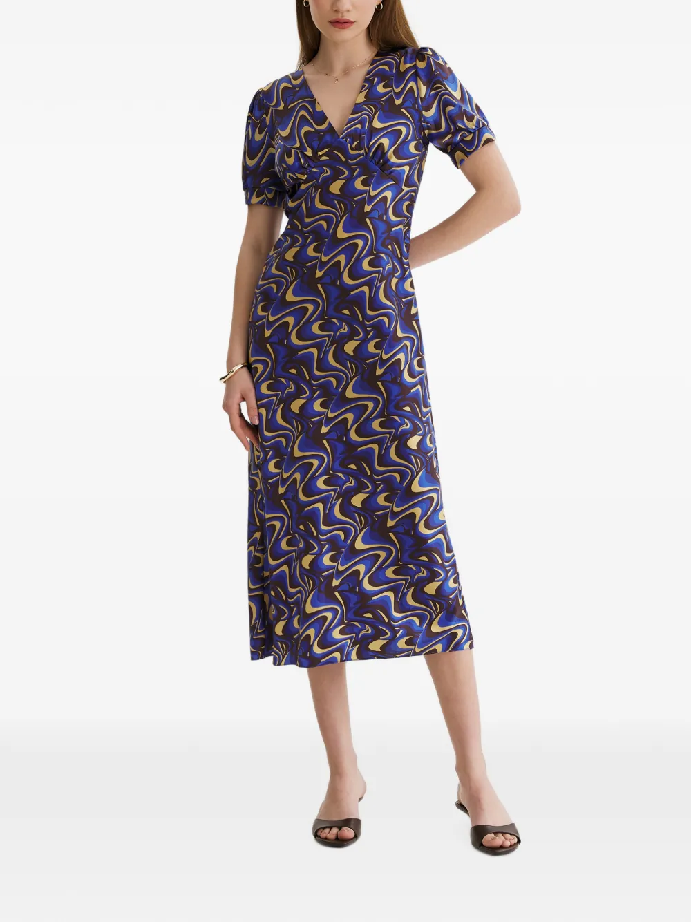 FRAMBOISE Adley zijden midi-jurk met print Blauw
