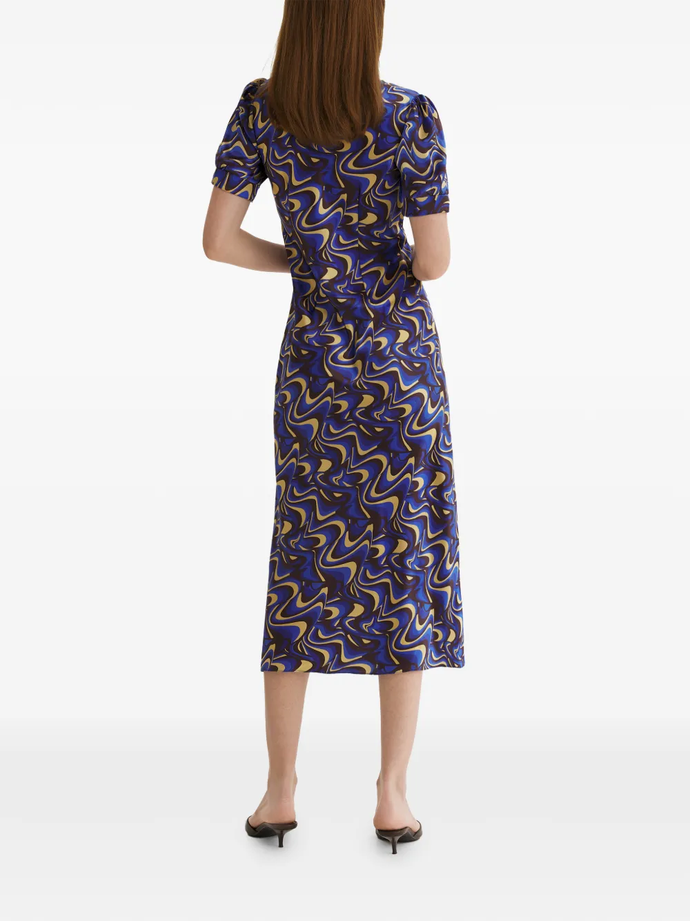 FRAMBOISE Adley zijden midi-jurk met print Blauw