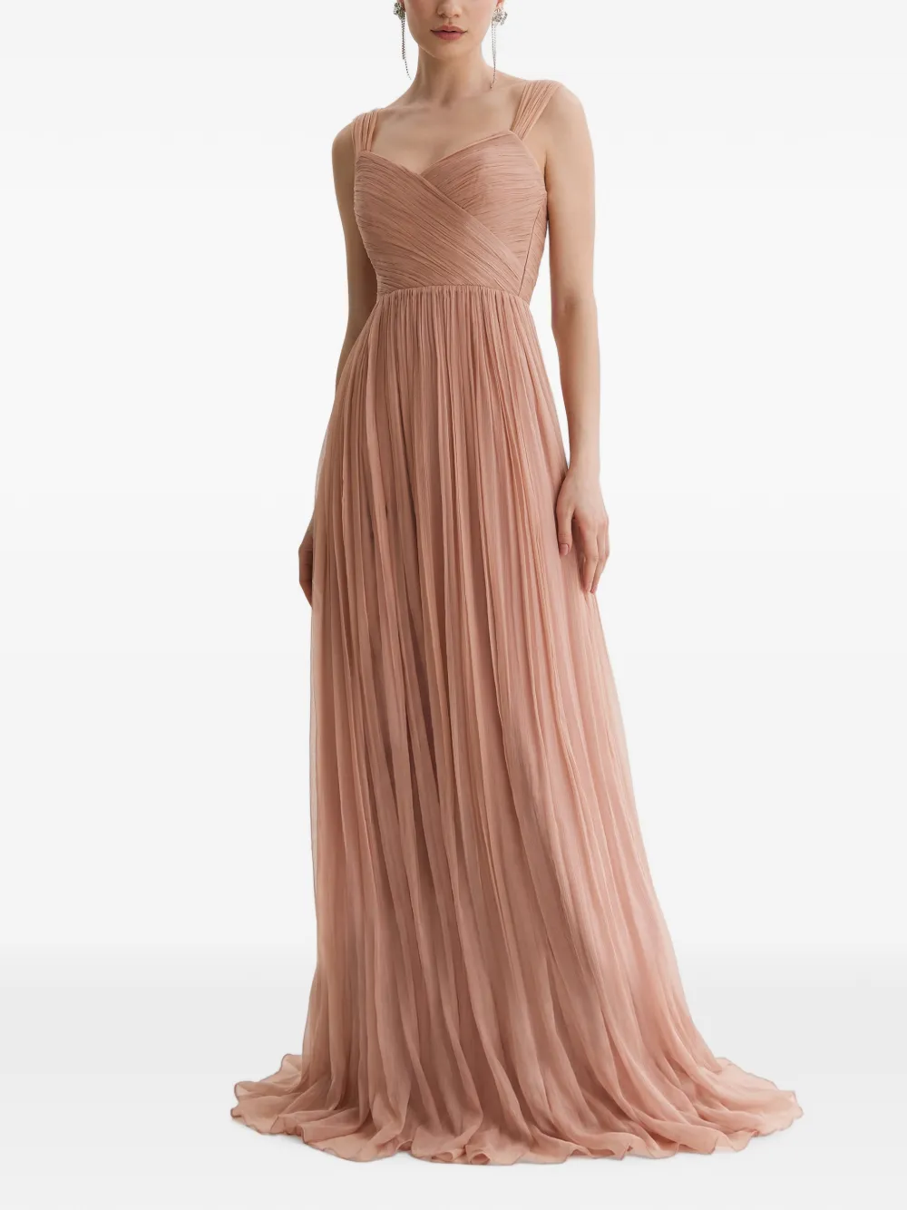 FRAMBOISE Fray zijden maxi-jurk met plooien Roze
