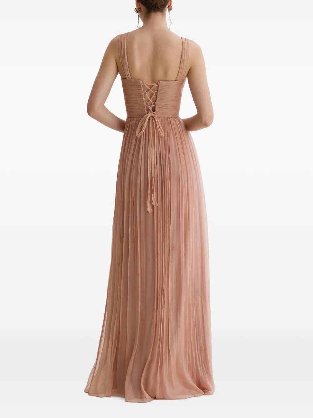 FRAMBOISE Fray zijden maxi-jurk met plooien Roze
