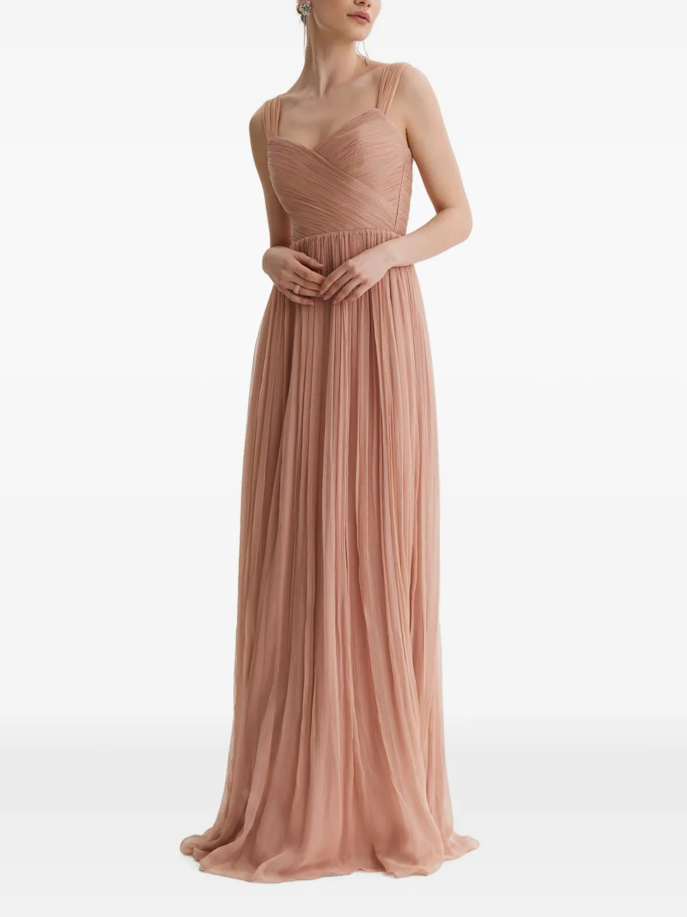 FRAMBOISE Fray zijden maxi-jurk met plooien Roze