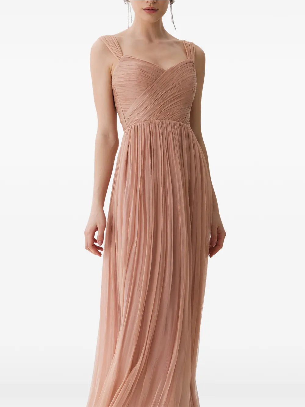 FRAMBOISE Fray zijden maxi-jurk met plooien Roze