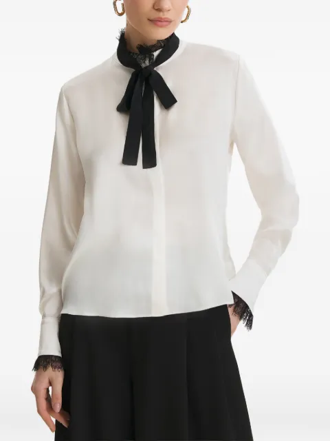 FRAMBOISE Dion lace-trim pussy-bow blouse