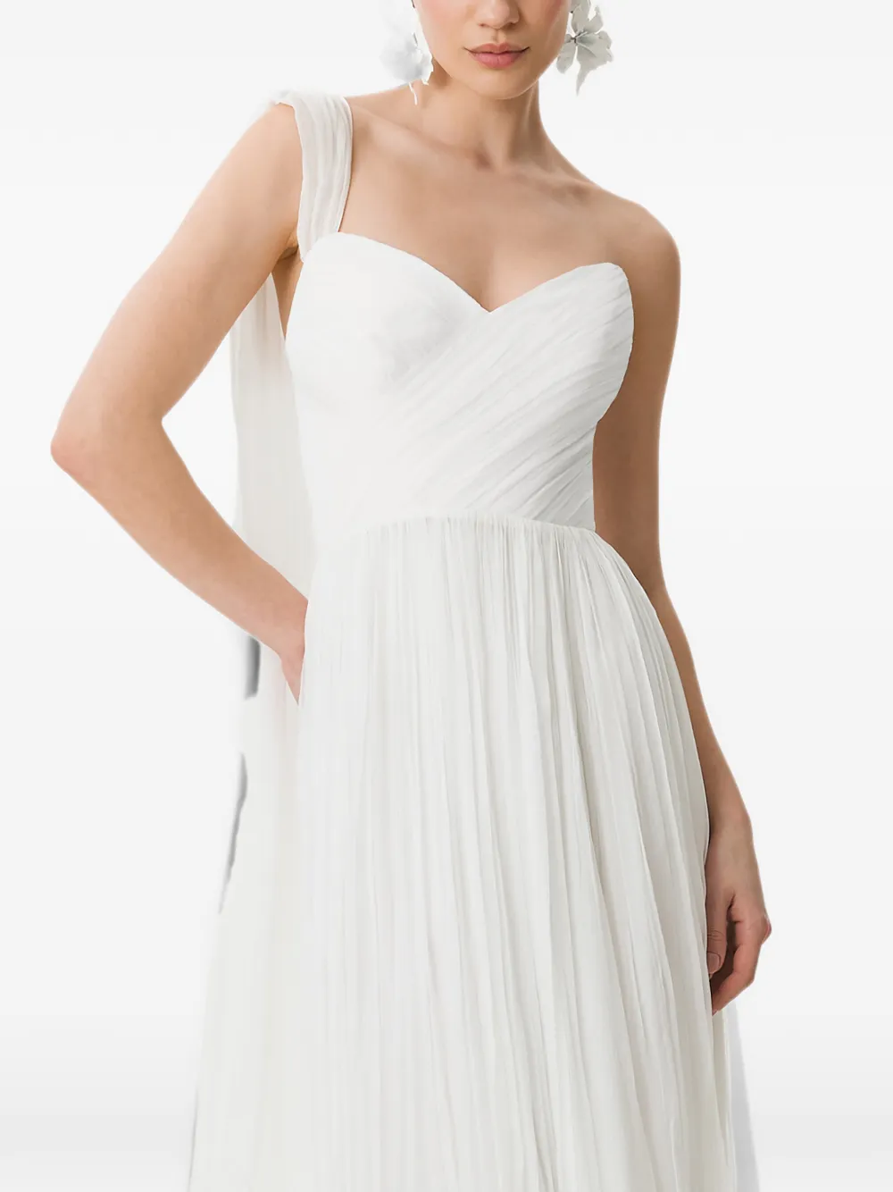 FRAMBOISE Page geplooide asymmetrische midi-jurk Wit