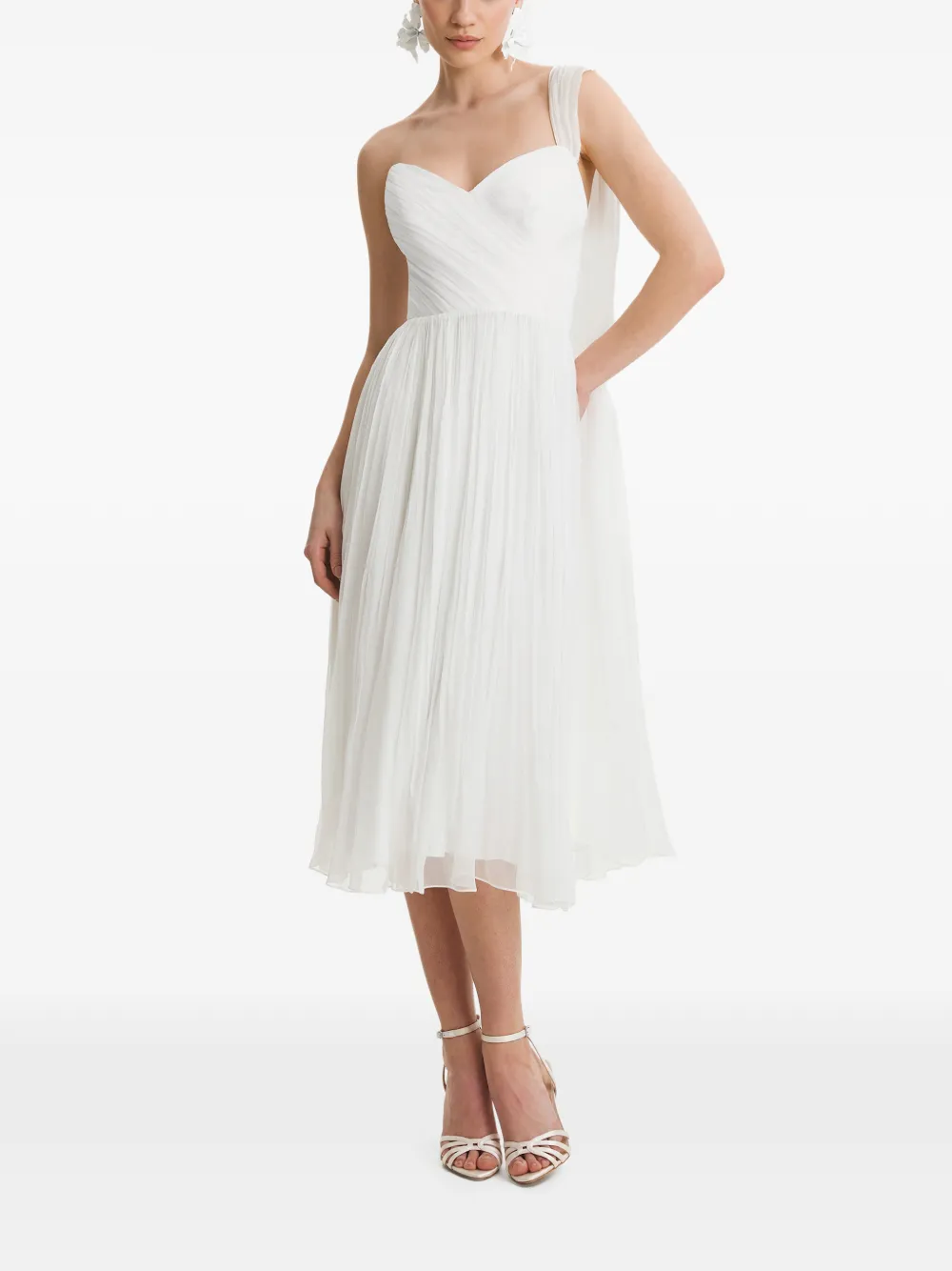 FRAMBOISE Page geplooide asymmetrische midi-jurk Wit
