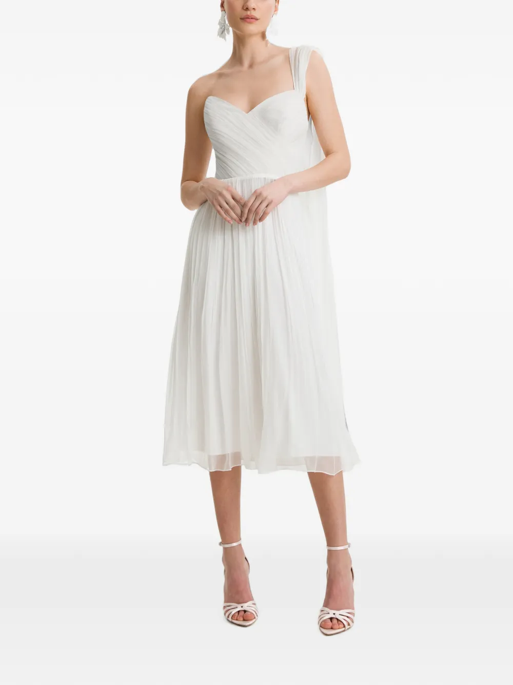 FRAMBOISE one-shoulder pleated midi dress - Bianco