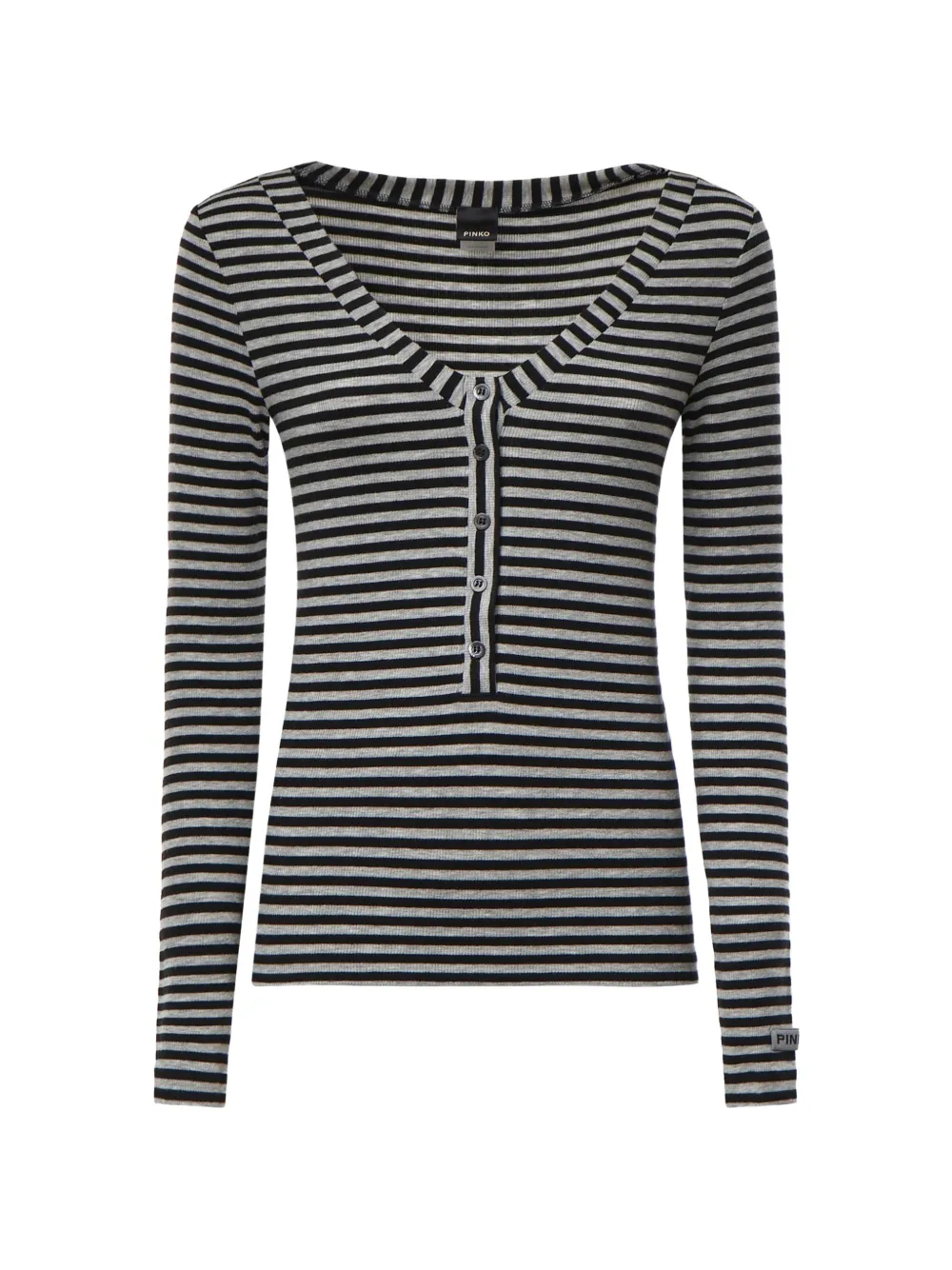 PINKO striped button-front long-sleeve T-shirt - Grigio