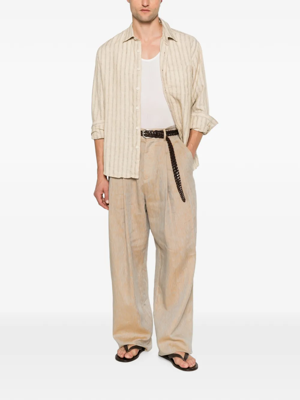 Giorgio Armani Plooibroek met wijde pijpen Beige