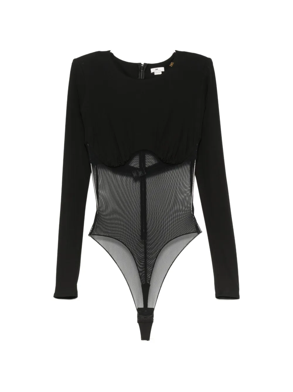 Elisabetta Franchi mesh-panelled gathered-detail bodysuit - Nero