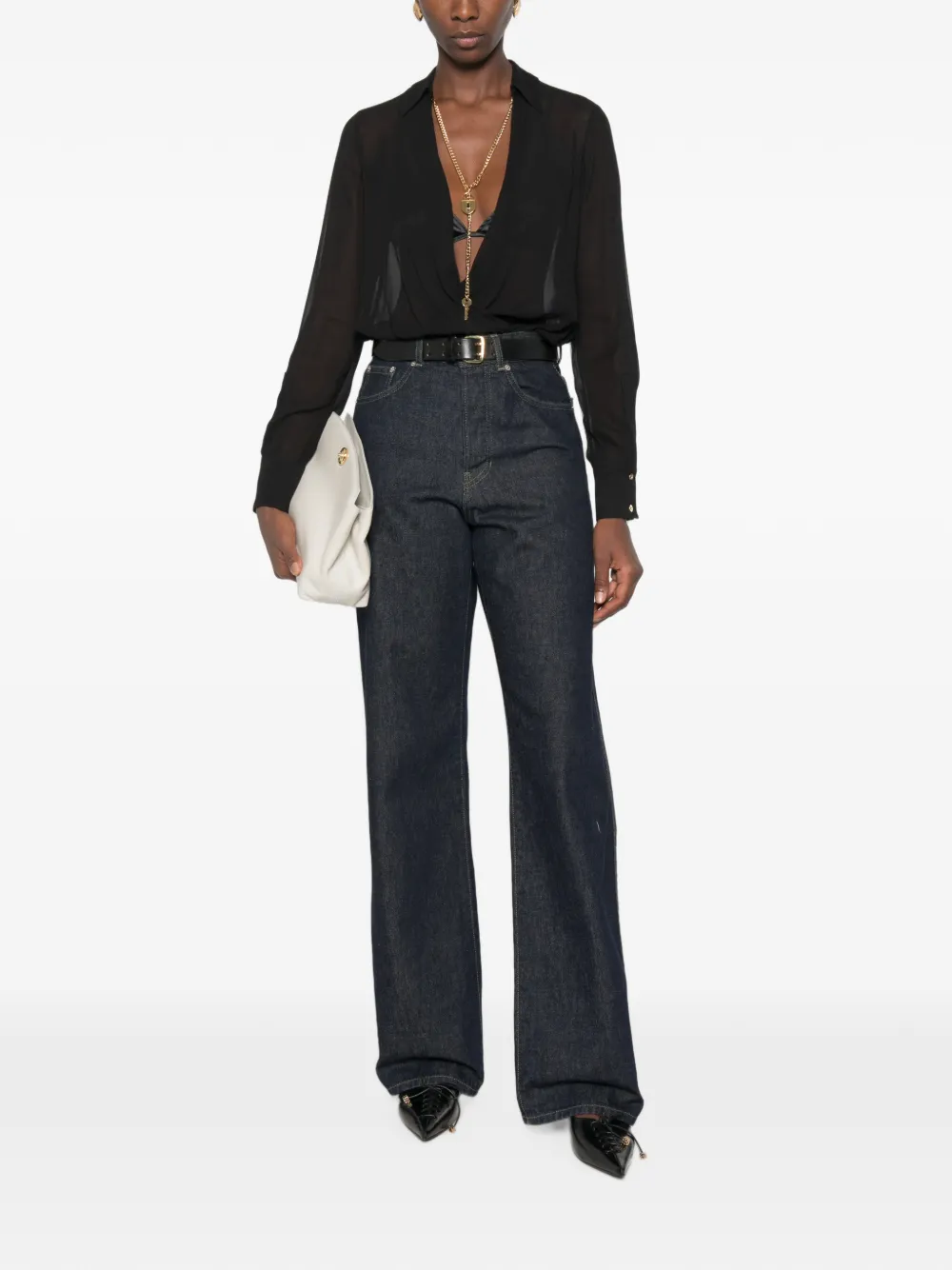 Elisabetta Franchi Body van georgette stof met sierketting Zwart
