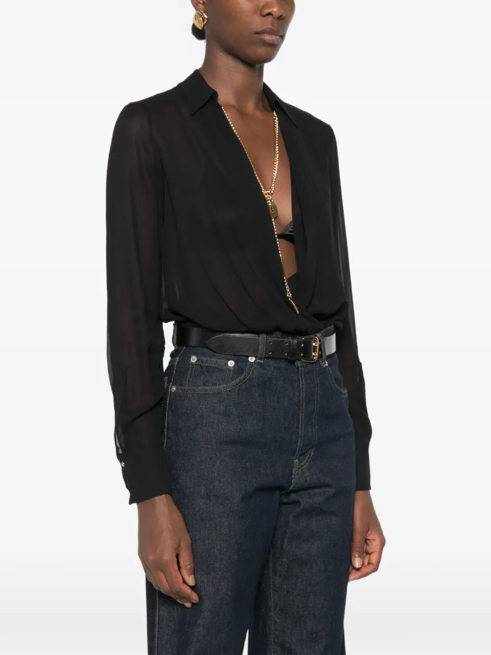 Elisabetta Franchi Body van georgette stof met sierketting Zwart