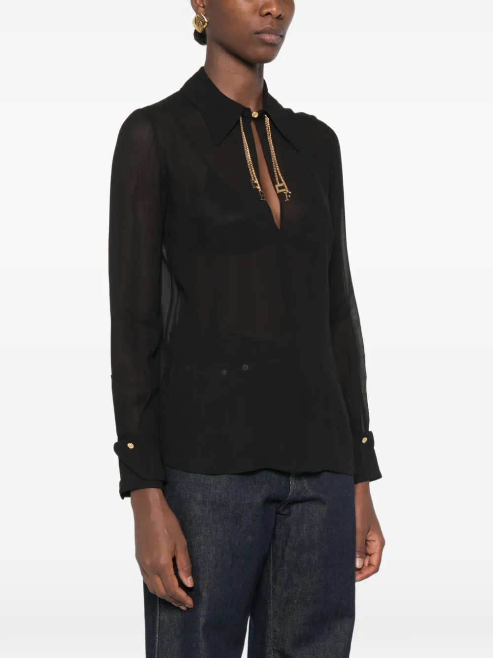 Elisabetta Franchi Doorzichtige blouse met logo Zwart