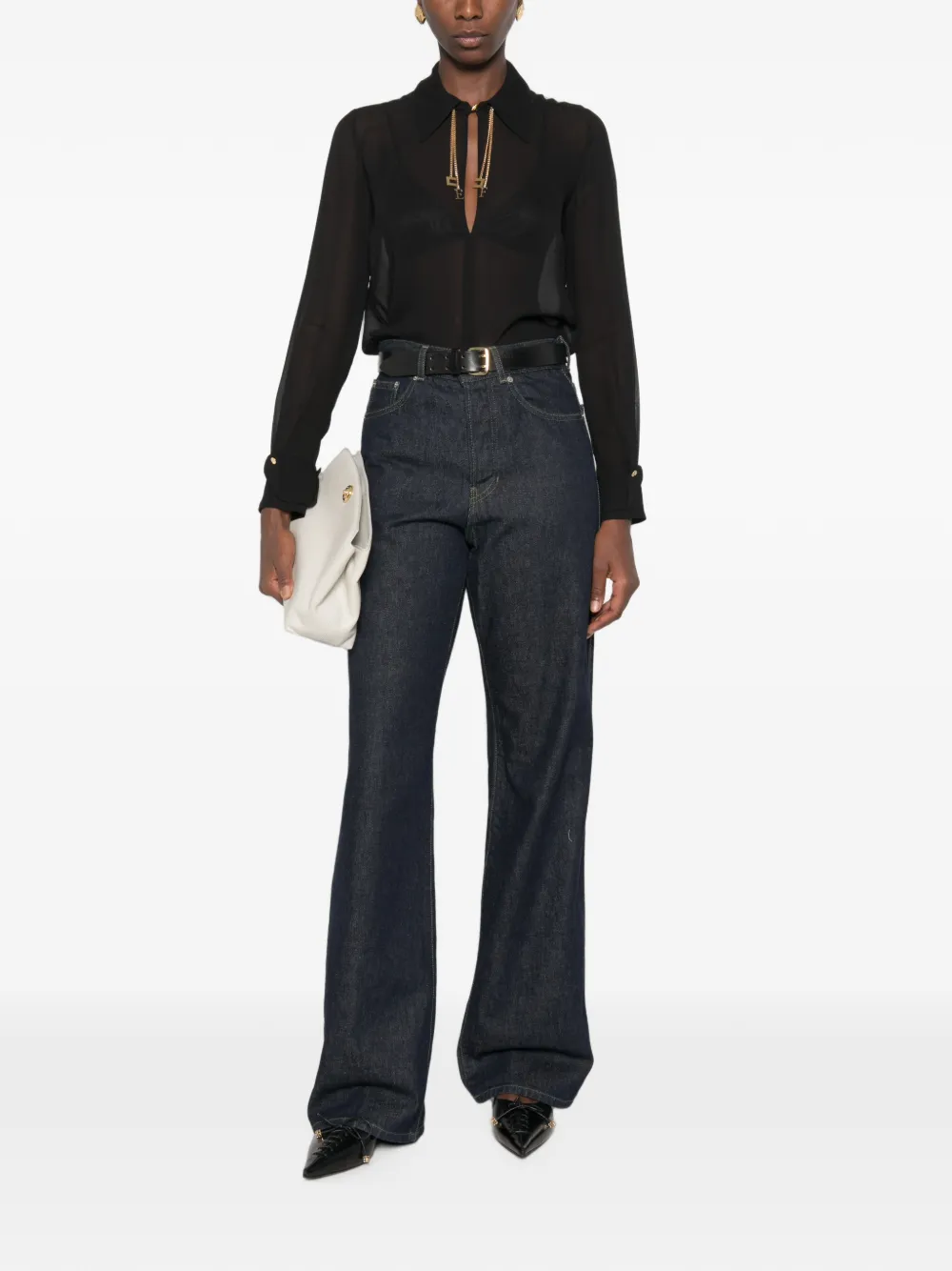 Elisabetta Franchi Doorzichtige blouse met logo Zwart