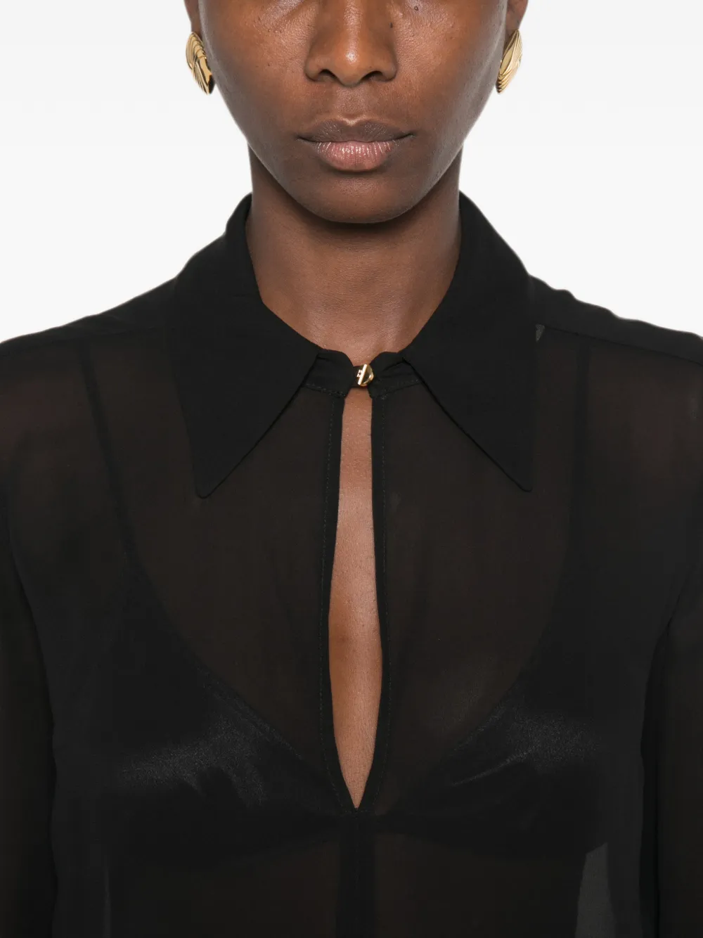 Elisabetta Franchi Doorzichtige blouse met logo Zwart