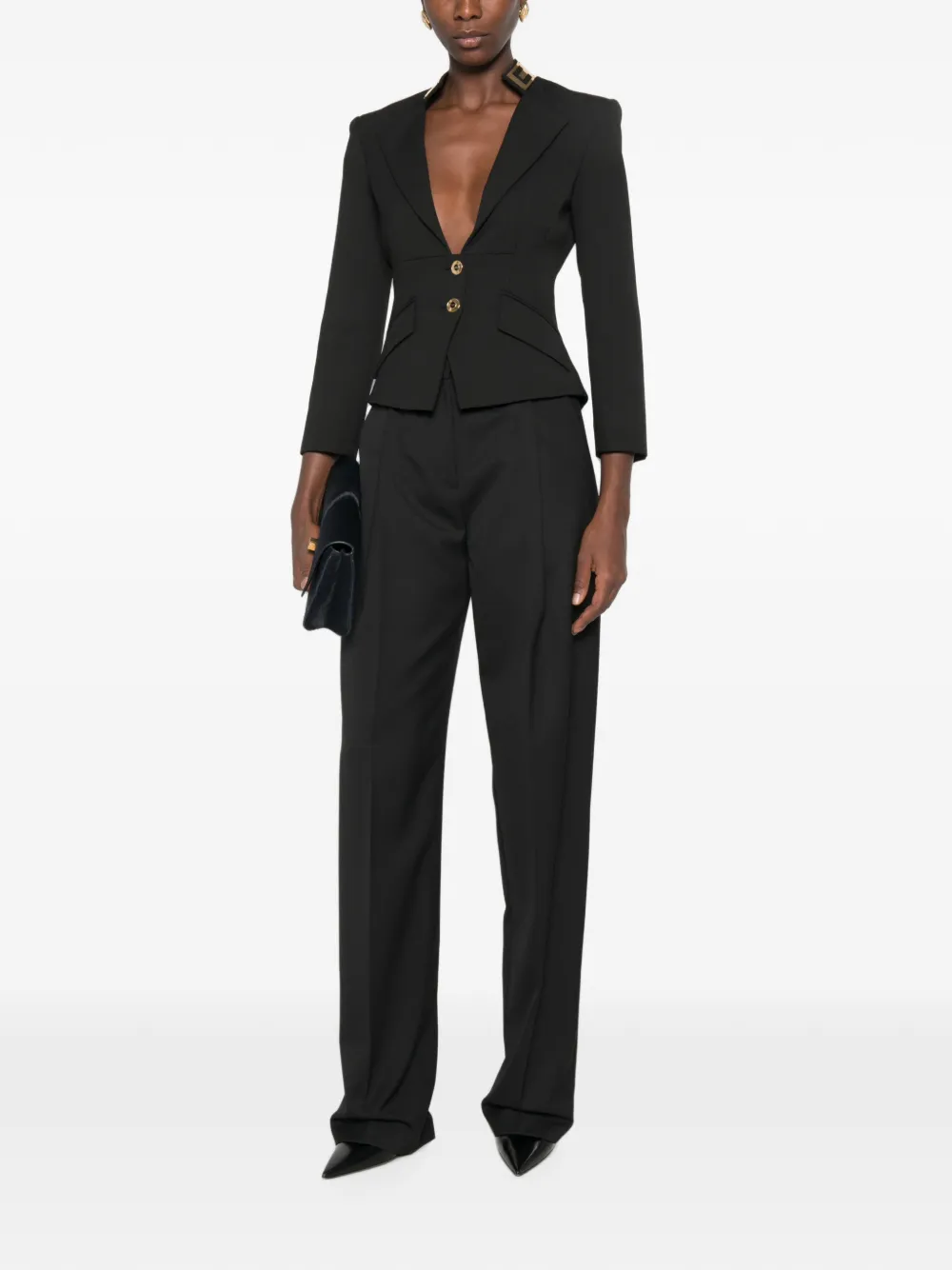 Elisabetta Franchi Blazer met dubbele knoop en puntige revers Zwart