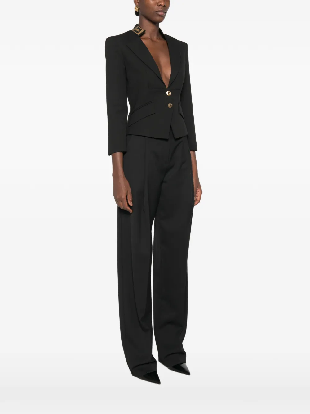Elisabetta Franchi Blazer met dubbele knoop en puntige revers Zwart