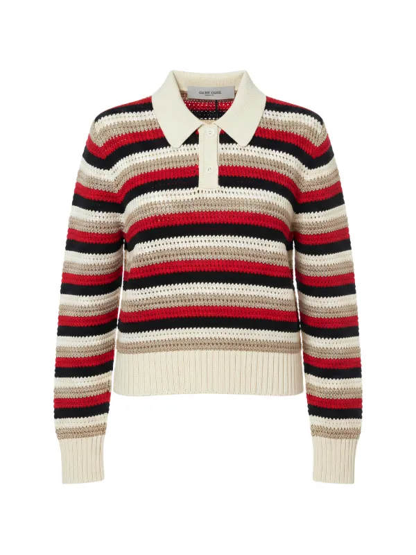 Golden Goose Striped Crochet-knit Polo Top in Neutrals