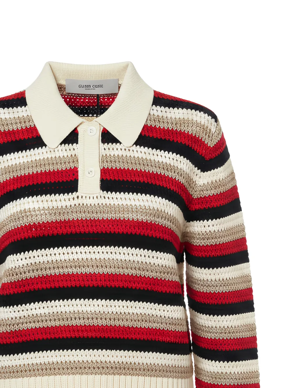 Golden Goose Striped Crochet-knit Polo Top in Neutrals, view 2