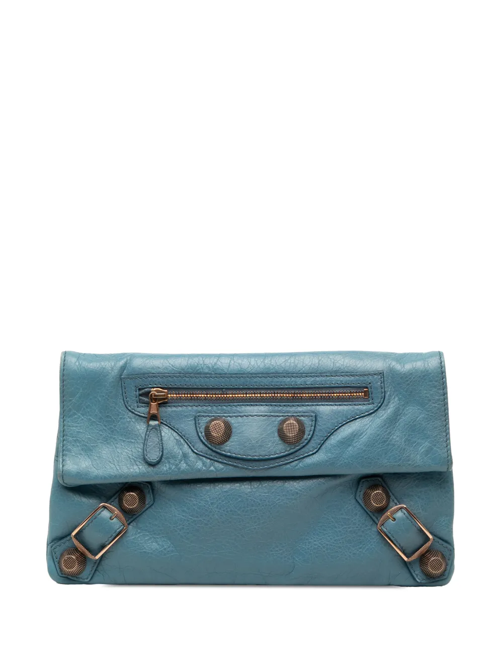 Pre-owned Balenciaga 2005-2010 Lambskin Motocross Giant 21 Envelope Clutch Bag In Blue