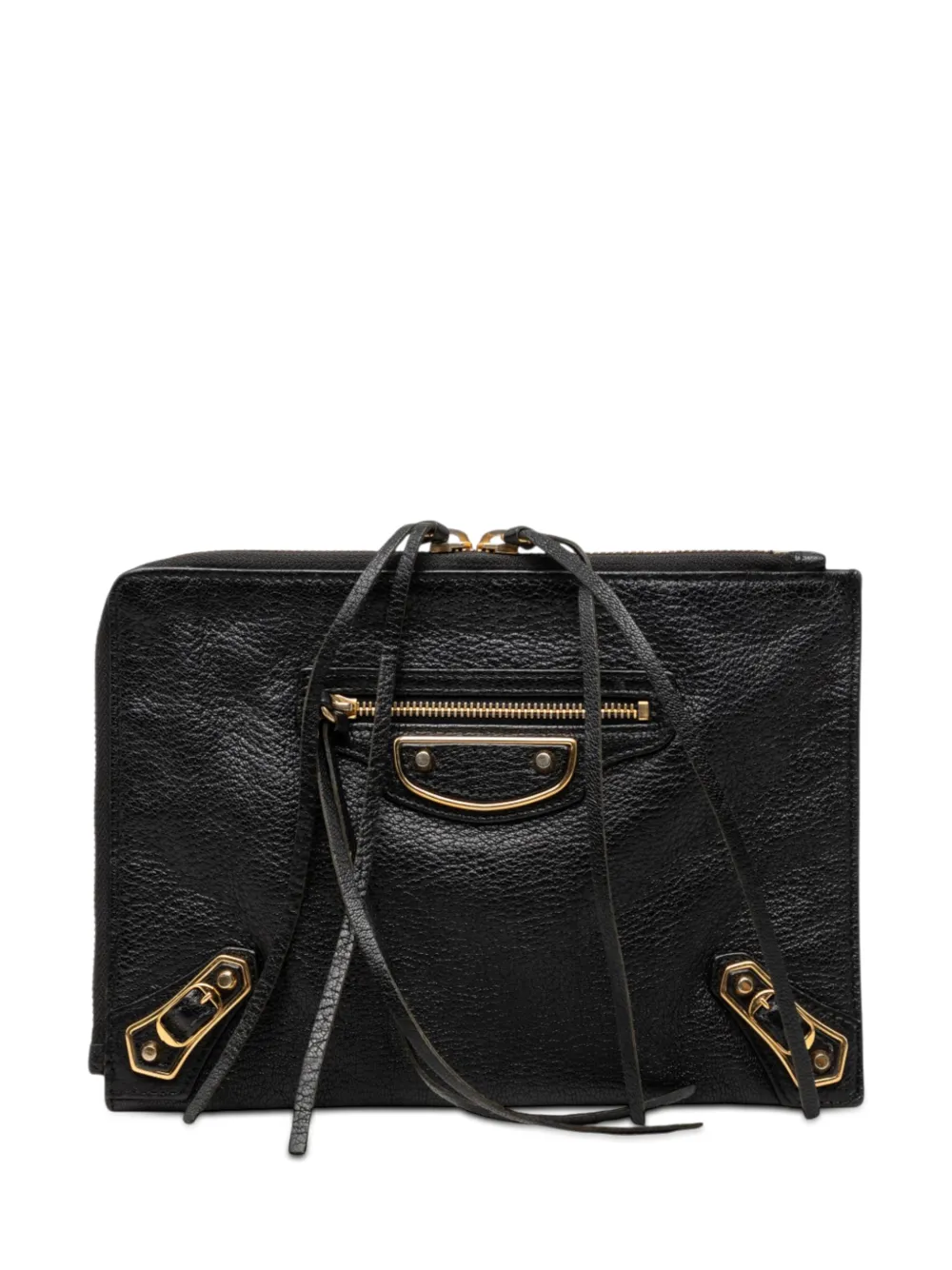 Pre-owned Balenciaga 2016 Goatskin Motocross Classic Metallic Edge Clutch Bag In Black