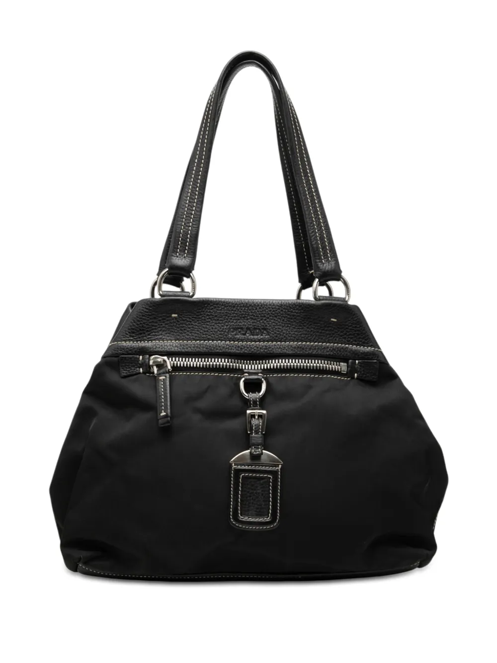 Prada Pre-Owned Borsa a mano in tessuto con finiture in pelle di vitello 2010-2026 - Nero